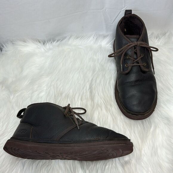 UGG Neural Dark Tea Brown Textured Leather Chukka Boots Sz 13 - Picture 2 of 7